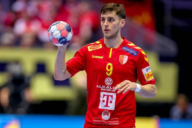 18 01 2026, Handball, Men s EHF EURO 2026, Portugal North Macedonia, Jyske Bank Boxen in Herning, Denmark, Preliminary Round Igor Gjorgiev North Macedonia 09 Denmark