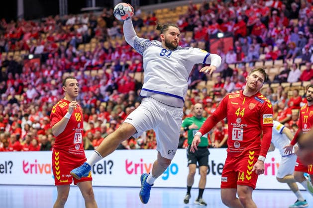 18 01 2026, Handball, Men s EHF EURO 2026, Portugal North Macedonia, Jyske Bank Boxen in Herning, Denmark, Preliminary Round Luis Diogo Sousa Frade Portugal 82 Denmark
