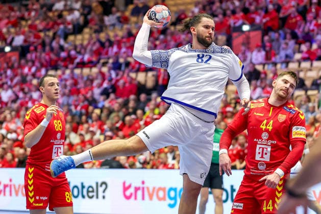 18 01 2026, Handball, Men s EHF EURO 2026, Portugal North Macedonia, Jyske Bank Boxen in Herning, Denmark, Preliminary Round Luis Diogo Sousa Frade Portugal 82 Denmark