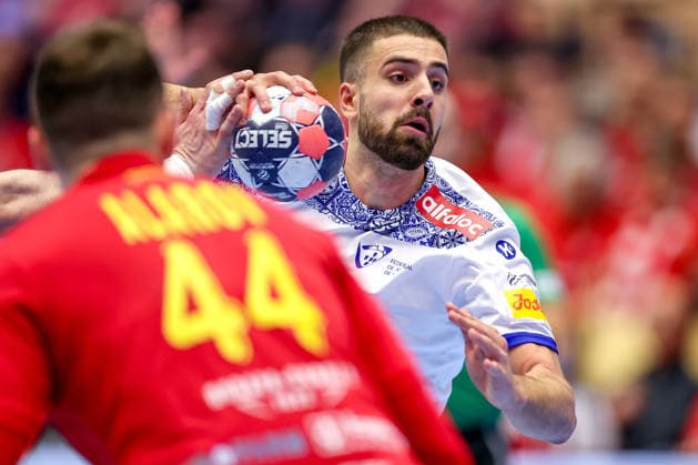 18 01 2026, Handball, Men s EHF EURO 2026, Portugal North Macedonia, Jyske Bank Boxen in Herning, Denmark, Preliminary Round David Savrevski North Macedonia 79 Denmark