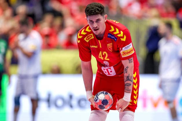18 01 2026, Handball, Men s EHF EURO 2026, Portugal North Macedonia, Jyske Bank Boxen in Herning, Denmark, Preliminary Round Marko Stojkovikj North Macedonia 42 Denmark