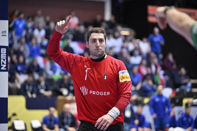 KRISTIANSTAD, SWEDEN 20260118 Italy s goalkeeper Domenico Ebne during the 2026 EHF European Men s Handball Championship the EHF Euro 2026 match between Italy and Hungary at Kristianstad Arena, in Kristianstad, Sweden, on January 18, 2026 KRISTIANSTAD SWEDEN x50090x  Copyright: xJohanxNilsson TTx EHF EURO 2026 ITALY-HUNGARY