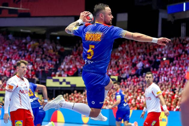 18 01 2026, Handball, Men s EHF EURO 2026, Denmark Romania, Jyske Bank Boxen in Herning, Denmark, Preliminary Round Ionut Nistor Ionita Romania 05 Denmark