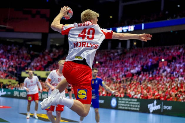 18 01 2026, Handball, Men s EHF EURO 2026, Denmark Romania, Jyske Bank Boxen in Herning, Denmark, Preliminary Round Frederik Bo Andersen Denmark 49 Denmark