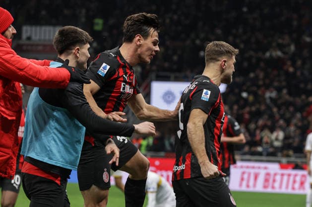 AC Milan™s Niclas Fullkrug celebrates with teammates after scoring goal during the Serie A soccer match between A.C Milan. and Lecce at the San Siro Stadium in Milan, Italy - Sunday, January 18, 2026. - Soccer .  Copyright: xStefanoxNicoli LaPressex