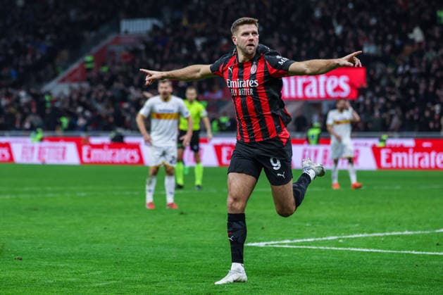 AC Milan vs US Lecce Serie A 2025 26 18 01 2026 Niclas Fullkrug of AC Milan celebrates after scoring a goal during Serie A 2025 26 football match between AC Milan and US Lecce at San Siro Stadium in Milan Copyright: xBEAUTIFULxSPORTS Carabellix