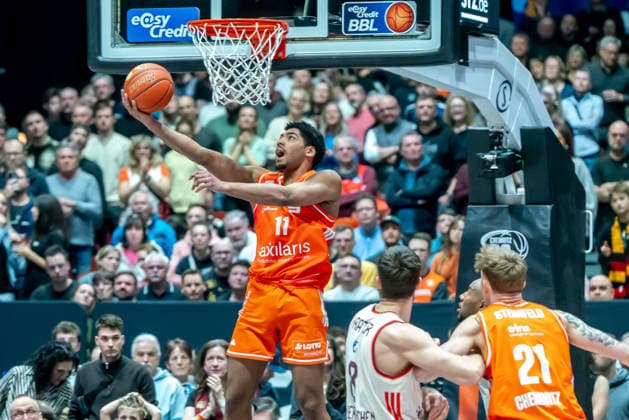 Chemnitz, Germany 18 January 2026 1 BBL 2025 2026 Niners Chemnitz vs FC Bayern Munich In the picture Kostja Mushidi 99 1 v li goes for a dunk Copyright: xFotostandx xNachtigallx