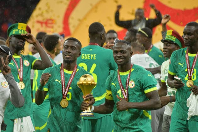 Sadio Mane and Gana Gueye with the Africa Cup of Nations trophy during the FINAL. SENEGAL vs Morocco -PRINCE MOULAY ABDELLAH STADIUM 18 JANUARY 2026 By IMAGO Didier Lefa Studio RABAT PRINCE MOULAY ABDELLAH STADIUM Morocco