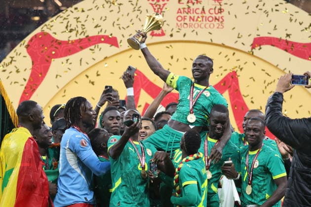 Senegal beats hosts Morocco to claim 2nd AFCON title RABAT, MOROCCO - JANUARY 19: Senegalese players raise the trophy after winning the 35th Africa Cup of Nations (AFCON 2025) final match against Morocco at the Prince Moulay Abdellah Stadium in the capital Rabat, Morocco on January 19, 2026. Senegal won the 35th Africa Cup of Nations title on Sunday, defeating hosts Morocco 1-0 after extra time in a dramatic final marked by lengthy stoppage-time scenes. Samah Zidan Anadolu Rabat Morocco. Editorial use only. Please get in touch for any other usage.  Copyright: x2026xAnadoluxSamahxZidanx