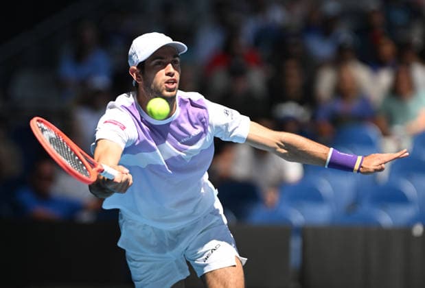 TENNIS AUSTRALIAN OPEN, Nuno Borges of Portugal in action during the Men™s 1st round match against Felix Auger-Aliassime of Canada on day 2 of the 2026 Australian Open tennis tournament at Melbourne Park in Melbourne, Monday, January 19, 2026. ( NO ARCHIVING MELBOURNE VICTORIA AUSTRALIA  Copyright: xLUKASxCOCHx 20260119167089084978