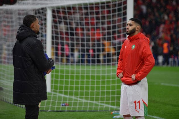 ISMAEL SAIBARI prevents YEHVANN Diouf from handing the towel to his goalkeeper during Africa Cup of Nations Morocco 2025 - FINAL. SENEGAL vs Morocco -PRINCE MOULAY ABDELLAH STADIUM 18 JANUARY 2026 By IMAGO Didier Lefa Studio RABAT PRINCE MOULAY ABDELLAH STADIUM Morocco
