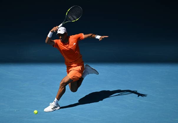 TENNIS AUSTRALIAN OPEN, Felix Auger-Aliassime of Canada in action during the Men™s 1st round match against Nuno Borges of Portugal on day 2 of the 2026 Australian Open tennis tournament at Melbourne Park in Melbourne, Monday, January 19, 2026. ( NO ARCHIVING MELBOURNE VICTORIA AUSTRALIA  Copyright: xLUKASxCOCHx 20260119145312793475