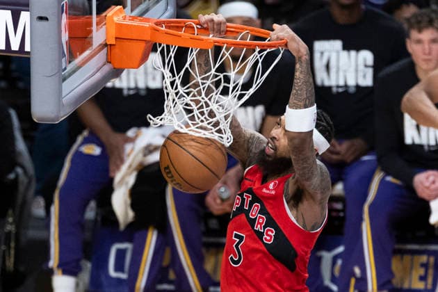 January 18, 2026, Los Angeles, California, USA: Toronto Raptors Brandon Ingram (3) dunks against the Los Angeles Lakers during an NBA, Basketball Herren, USA basketball game at Crypto.com Arena on Sunday, Jan. 18, 2026 in Los Angeles. Los Angeles USA - ZUMAc68_ 20260118_zaf_c68_048 Copyright: xRingoxChiux