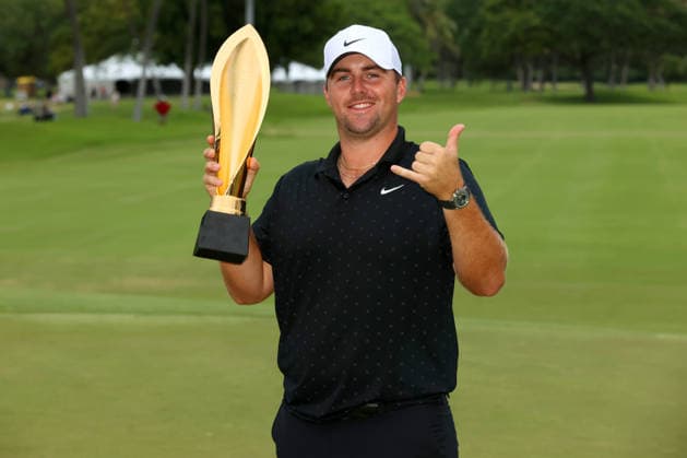 January 18, 2026 - Chris Gotterup celebrates with a traditional Hawaiian Shaka after winning the 2026 Sony Open in Hawaii at Waialae Country Club in Honolulu, HI - CSM Honolulu USA - ZUMAc04_ 20260118_zma_c04_320 Copyright: xAndrewxLeex