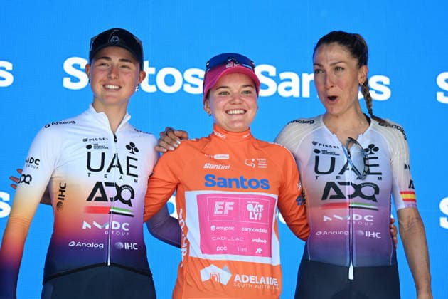 19-01-2026 Tour Down Under Women; Tappa 03 Norwood - Campbelltown; 2026, Ef Education - Oatly; 2026, Uae - Adq; Ruegg, Noemi; Garcia, Mavi; Blasi Cairol, Paula; Campbelltown; 
