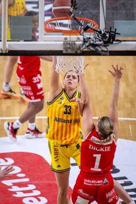 Basketball Berlin 18 01 2026 Season 2025 2026 DBBL 1 Bundesliga Alba Berlin GiroLive Panthers Osnabrück Emily Kiser Alba, No 33 Kennedy Dickie Osnabrück, No 01