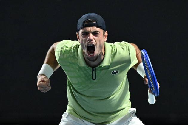 TENNIS AUSTRALIAN OPEN, Arthur Gea of France celebrates winning the Men™s 1st round match against Jiri Lehecka of Czech Republic on day 2 of the 2026 Australian Open tennis tournament at Melbourne Park in Melbourne, Monday, January 19, 2026. ( NO ARCHIVING MELBOURNE VICTORIA AUSTRALIA  Copyright: xJAMESxROSSx 20260119114996777170