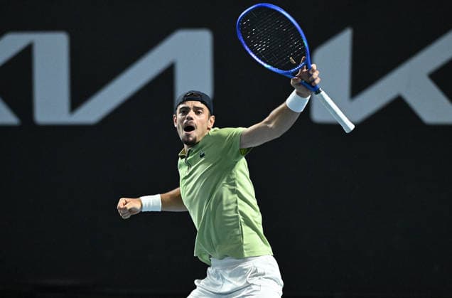 TENNIS AUSTRALIAN OPEN, Arthur Gea of France celebrates winning the Men™s 1st round match against Jiri Lehecka of Czech Republic on day 2 of the 2026 Australian Open tennis tournament at Melbourne Park in Melbourne, Monday, January 19, 2026. ( NO ARCHIVING MELBOURNE VICTORIA AUSTRALIA  Copyright: xJAMESxROSSx 20260119161818597308