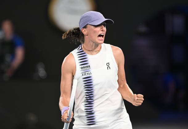 TENNIS AUSTRALIAN OPEN, Iga Swiatek of Poland celebrates winning the Women™s 1st round match against Yue Yuan of China on day 2 of the 2026 Australian Open tennis tournament at Melbourne Park in Melbourne, Monday, January 19, 2026. ( NO ARCHIVING MELBOURNE VICTORIA AUSTRALIA  Copyright: xLUKASxCOCHx 20260119193836699368