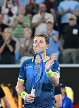 TENNIS AUSTRALIAN OPEN, Casper Ruud of Norway celebrates winning the Men™s 1st round match against Mattia Bellucci of Italy on day 2 of the 2026 Australian Open tennis tournament at Melbourne Park in Melbourne, Monday, January 19, 2026. ( NO ARCHIVING MELBOURNE VICTORIA AUSTRALIA  Copyright: xJAMESxROSSx 20260119163787099640