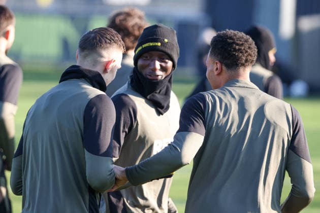 Dortmund, Germany 19 January 2026 Champions League 2025 2026 Borussia Dortmund final training In the picture from left Nico Schlotterbeck BVB , Serhou Guirassy BVB and Felix Nmecha BVB at the final training in Dortmund before the UCL match against Tottenham Hotspur in London Training ground Hohenbuschei North Rhine-Westphalia Copyright: xFotostandx xFantinix