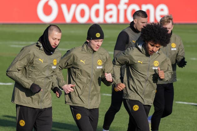19 01 2026, xgrfx, Football UEFA Champions League, Borussia Dortmund Training v l Waldemar Anton, Maximilian Beier, Karim Adeyemi Borussia Dortmund DFL DFB REGULATIONS PROHIBIT ANY USE OF PHOTOGRAPHS as IMAGE SEQUENCES and or QUASI VIDEO Dortmund