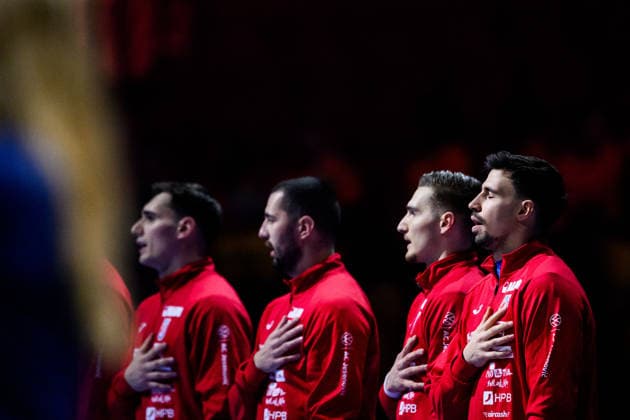 260119 Players of Croatia ahead of the EHF European Handball Championship preliminary round match between the Netherlands and Croatia on January 19, 2026 in Malmö Photo Petter Arvidson BILDBYRAN kod PA PA1126 handball handball handballs em 2026 nederländerna netherlands croatia kroatien ehf european handball championship bbeng grappa33  Copyright: PETTERxARVIDSON BB260119PA009