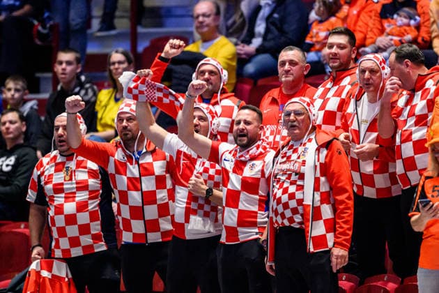 260119 Fans of Croatia during the EHF European Handball Championship preliminary round match between the Netherlands and Croatia on January 19, 2026 in Malmö Photo Petter Arvidson BILDBYRAN kod PA PA1126 handball handball handballs em 2026 nederländerna netherlands croatia kroatien ehf european handball championship bbeng grappa33 publik  Copyright: PETTERxARVIDSON BB260119PA026