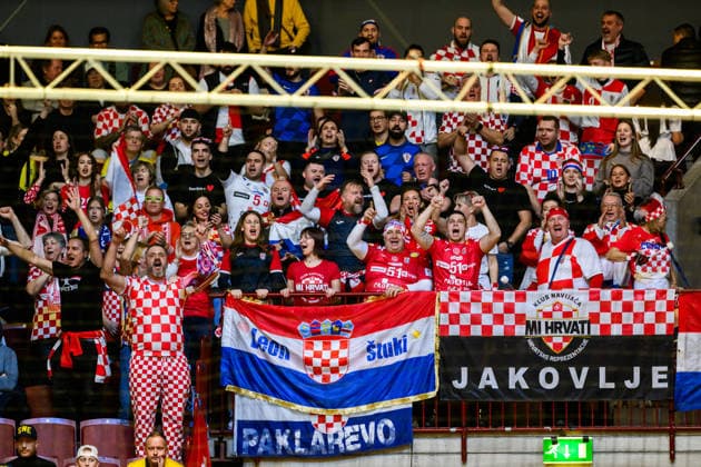 260119 Fans of Croatia during the EHF European Handball Championship preliminary round match between the Netherlands and Croatia on January 19, 2026 in Malmö Photo Petter Arvidson BILDBYRAN kod PA PA1126 handball handball handballs em 2026 nederländerna netherlands croatia kroatien ehf european handball championship bbeng grappa33 publik  Copyright: PETTERxARVIDSON BB260119PA027
