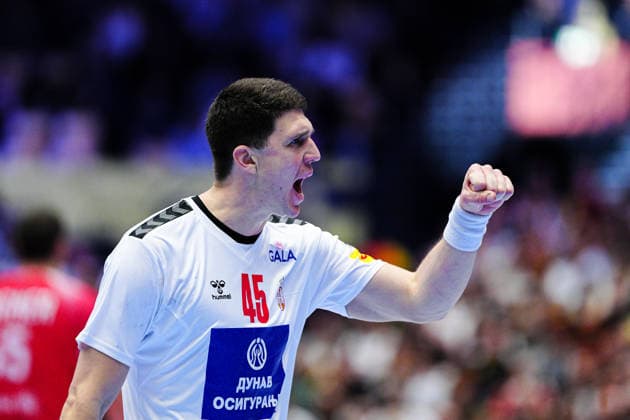 Goal celebration Darko Dudic Serbia, 45 DEN, Austria vs Serbia, Handball, EHF European Championship 2026, Group A, Matchday 3, 19 01 2026 DEN, Austria vs Serbia, Handball, EHF European Championship 2026, Group A, Matchday 3, 19 01 2026 Herning Copyright: xEibner-Pressefoto MarcelxvonxFehrnx EP_MFN
