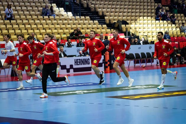 HERNING, DENMARK - JANUARY 19: team Austria during warm up during the EHF EURO 2026 match between Austria vs Serbia at Jyske Bank Boxen Arena on matchday 3 of the Group Matches Group A on January 19, 2026 in Herning, Denmark. Midtjylland Denmark Copyright: xMarioxM.xKobergx