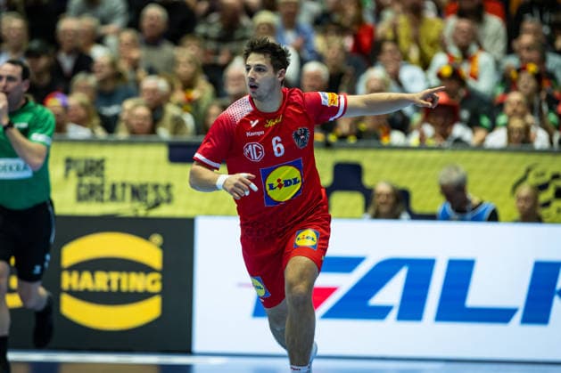HERNING, DENMARK - JANUARY 19: celebration goal celebration Markus Mahr (Austria, 06) during the EHF EURO 2026 match between Austria vs Serbia at Jyske Bank Boxen Arena on matchday 3 of the Group Matches Group A on January 19, 2026 in Herning, Denmark. Midtjylland Denmark Copyright: xMarioxM.xKobergx