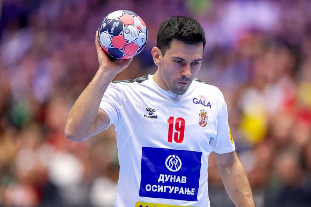 19 01 2026, Handball, Men s EHF EURO 2026, Austria Serbia, Jyske Bank Boxen in Herning, Denmark, Preliminary Round Nemanja Ilic Serbia 19 Denmark