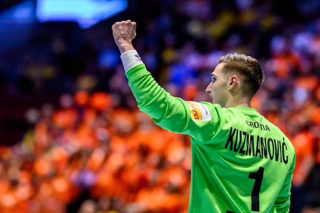 260119 Goalkeeper Dominik Kuzmanovic of Croatia celebrates during the EHF European Handball Championship preliminary round match between the Netherlands and Croatia on January 19, 2026 in Malmö Photo Petter Arvidson BILDBYRAN kod PA PA1126 handball handball handball handballs em 2026 nederländerna netherlands croatia kroatien ehf european handball championship bbeng grappa33 jubel  Copyright: PETTERxARVIDSON BB260119PA054
