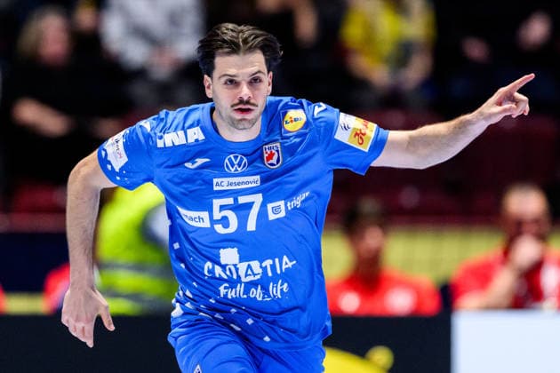 260119 Filip Glavas of Croatia during the EHF European Handball Championship preliminary round match between the Netherlands and Croatia on January 19, 2026 in Malmö Photo Petter Arvidson BILDBYRAN kod PA PA1126 handball handball handballs em 2026 nederländerna netherlands croatia kroatien ehf european handball championship bbeng grappa33  Copyright: PETTERxARVIDSON BB260119PA065