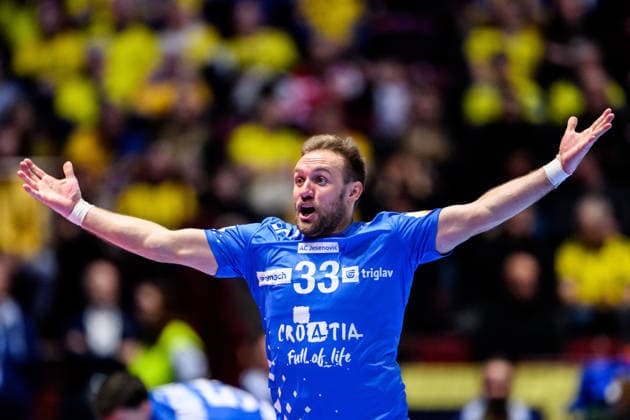 260119 Luka Cindric of Croatia celebrates during the EHF European Handball Championship preliminary round match between the Netherlands and Croatia on January 19, 2026 in Malmö Photo Petter Arvidson BILDBYRAN kod PA PA1126 handball handball handball handballs em 2026 nederländerna netherlands croatia kroatien ehf european handball championship bbeng grappa33 jubel  Copyright: PETTERxARVIDSON BB260119PA076