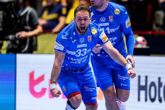 260119 Luka Cindric of Croatia celebrates during the EHF European Handball Championship preliminary round match between the Netherlands and Croatia on January 19, 2026 in Malmö Photo Petter Arvidson BILDBYRAN kod PA PA1126 handball handball handball handballs em 2026 nederländerna netherlands croatia kroatien ehf european handball championship bbeng grappa33 jubel  Copyright: PETTERxARVIDSON BB260119PA078
