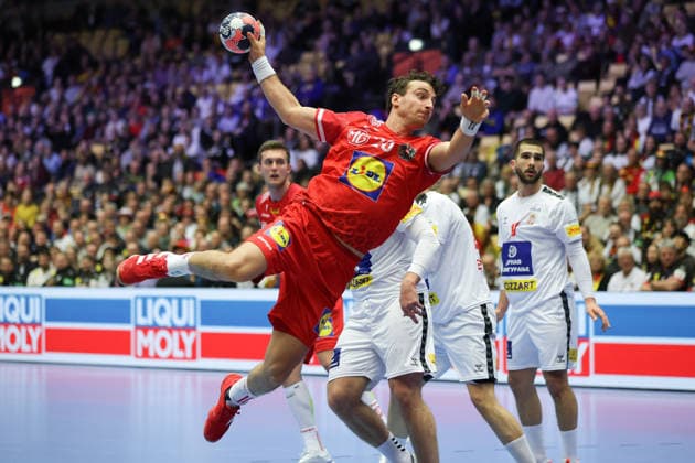 Austria Serbia, EHF European Handball Championship 2026 Lukas Herburger Austria, 26 Handball EHF European Championship, international match between Austria and Serbia on January 19, 2026 in Herning Denmark , Herning Denmark Jyske Bank Boxen