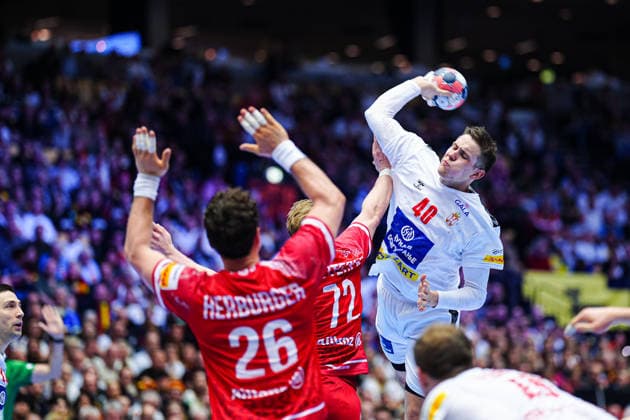 Throw Goal Stefan Dodic Serbia, 40 DEN, Austria vs Serbia, Handball, EHF European Championship 2026, Group A, Matchday 3, 19 01 2026 DEN, Austria vs Serbia, Handball, EHF European Championship 2026, Group A, Matchday 3, 19 01 2026 Herning Copyright: xEibner-Pressefoto MarcelxvonxFehrnx EP_MFN