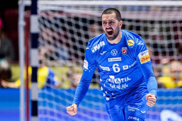 260119 Mario Sostaric of Croatia celebrates during the EHF European Handball Championship preliminary round match between the Netherlands and Croatia on January 19, 2026 in Malmö Photo Petter Arvidson BILDBYRAN kod PA PA1126 handball handball handball handballs em 2026 nederländerna netherlands croatia kroatien ehf european handball championship bbeng grappa33 jubel  Copyright: PETTERxARVIDSON BB260119PA080