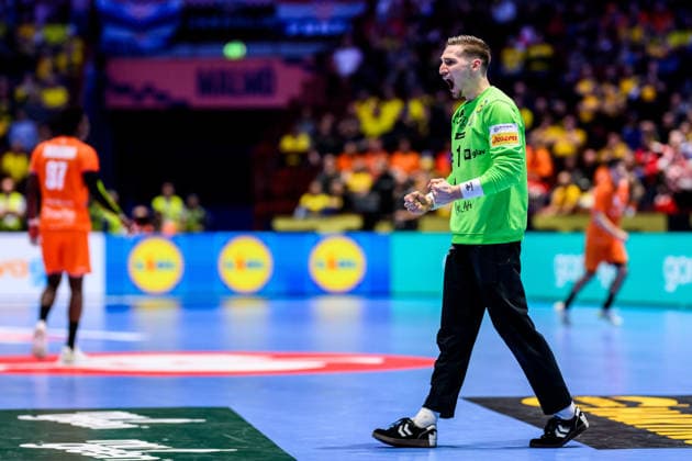 260119 Goalkeeper Dominik Kuzmanovic of Croatia celebrates during the EHF European Handball Championship preliminary round match between the Netherlands and Croatia on January 19, 2026 in Malmö Photo Petter Arvidson BILDBYRAN kod PA PA1126 handball handball handball handballs em 2026 nederländerna netherlands croatia kroatien ehf european handball championship bbeng grappa33 jubel  Copyright: PETTERxARVIDSON BB260119PA082