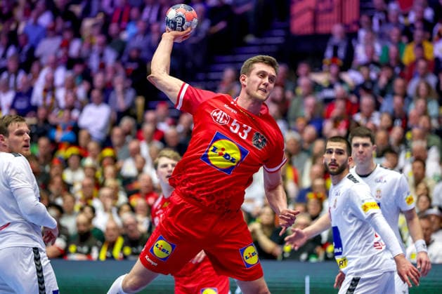 19 01 2026, Handball, Men s EHF EURO 2026, Austria Serbia, Jyske Bank Boxen in Herning, Denmark, Preliminary Round Mykola Bilyk Austria 53 Denmark
