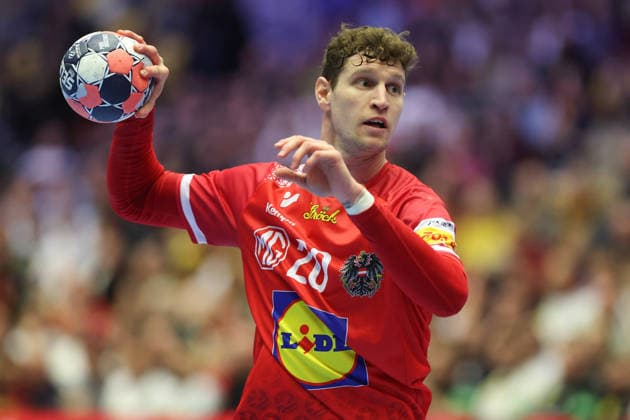 Austria Serbia, EHF European Handball Championship 2026 Sebastian Frimmel Austria, 20 Handball EHF European Championship, international match between Austria and Serbia on January 19, 2026 in Herning Denmark , Herning Denmark Jyske Bank Boxen