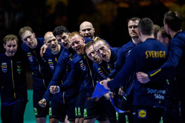 260119 Nikola Roganovic, Jim Gottfridsson, goalkeeper Mikael Appelgren of Sweden ahead of the EHF European Handball Championship preliminary round match between Georgia and Sweden on January 19, 2026 in Malmö Photo Petter Arvidson BILDBYRAN kod PA PA1125 handball handball handball handballs em 2026 georgia sverige sweden ehf european handball championship georgia bbeng  Copyright: PETTERxARVIDSON BB260119PA112