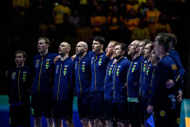 260119 Players of Sweden ahead of the EHF European Handball Championship preliminary round match between Georgia and Sweden on January 19, 2026 in Malmö Photo Petter Arvidson BILDBYRAN kod PA PA1125 handball handboll handball handbolls em 2026 georgien sverige sweden ehf european handball championship georgia bbeng  Copyright: PETTERxARVIDSON BB260119PA113