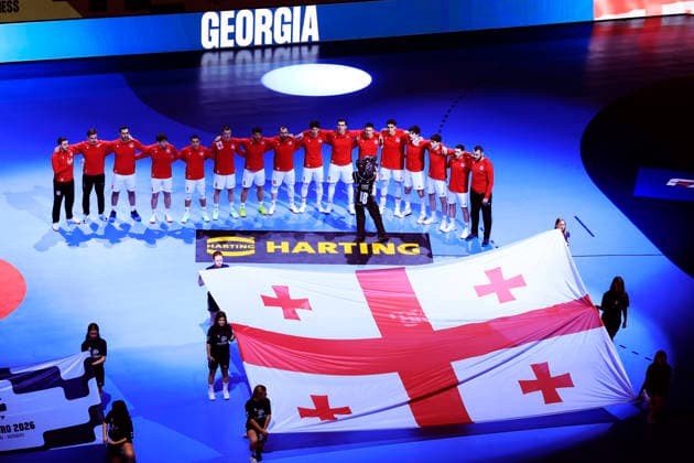 The Georgian team before the group stage match of the 2026 EHF European Mens Handball Championship the EHF Euro 2026 Group E between Georgia and Sweden at Malmö Arena, Malmö, Sweden, January 19, 2026 MALMÖ SWEDEN x10600x  Copyright: xAndreasxHillergren TTx EHF EURO 2026 GEORGIA - SWEDEN