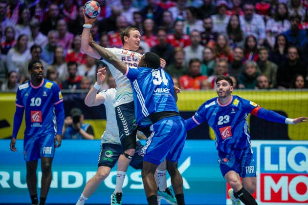 European Handball Championship 2026 France Norway Baerun 20260119 Norway s Sander Sagosen and France s Karl Konan during the European Championship handball match between France and Norway in Unity arena Photo Stian Lysberg Solum NTB Baerun Norway EDITORIAL USE ONLY RESTRICTED USE FOR BETTING COMPANIES  Copyright: xStianxLysbergxSolumx xNTBx