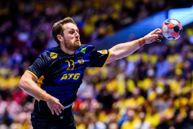 260119 Albin Lagergren of Sweden during the EHF European Handball Championship preliminary round match between Georgia and Sweden on January 19, 2026 in Malmö Photo Petter Arvidson BILDBYRAN kod PA PA1125 handball handball handball handballs em 2026 georgia sverige sweden ehf european handball championship georgia bbeng  Copyright: PETTERxARVIDSON BB260119PA137