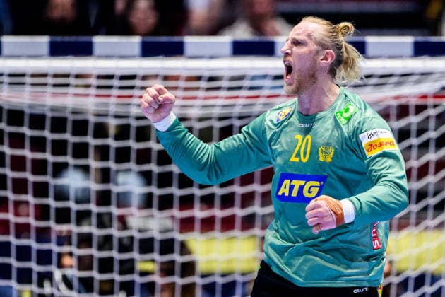 260119 Goalkeeper Mikael Appelgren of Sweden celebrates during the EHF European Handball Championship preliminary round match between Georgia and Sweden on January 19, 2026 in Malmö Photo Petter Arvidson BILDBYRAN kod PA PA1125 handball handball handball handballs em 2026 georgia sverige sweden ehf european handball championship georgia bbeng jubel  Copyright: PETTERxARVIDSON BB260119PA140