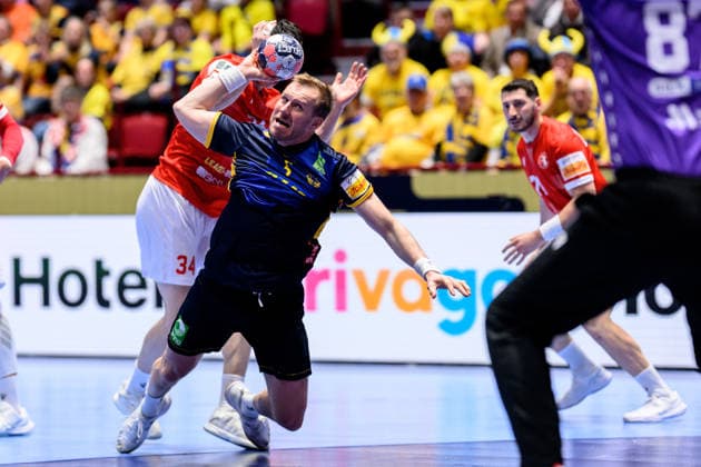 260119 Max Darj of Sweden during the EHF European Handball Championship preliminary round match between Georgia and Sweden on January 19, 2026 in Malmö Photo Petter Arvidson BILDBYRAN kod PA PA1125 handball handball handball handballs em 2026 georgia sverige sweden ehf european handball championship georgia bbeng  Copyright: PETTERxARVIDSON BB260119PA153